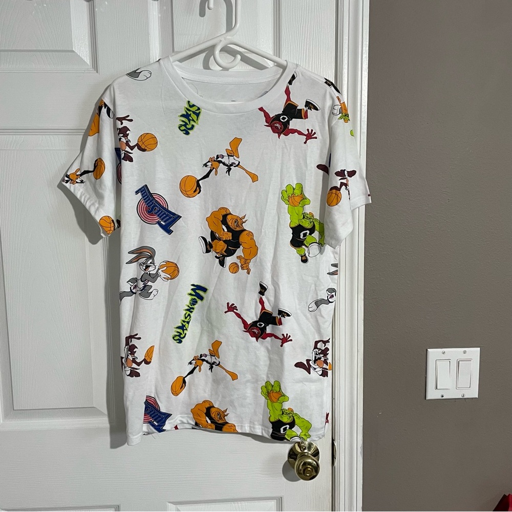 Space Jam Men's Tee Shirt Looney Tunes Basketball Men’s L White New With Defects